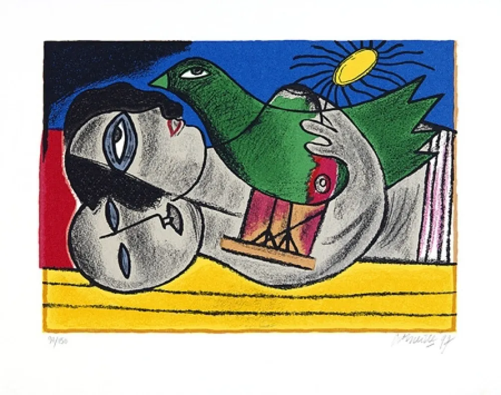 丝网印刷 Corneille - Couple à l'oieau