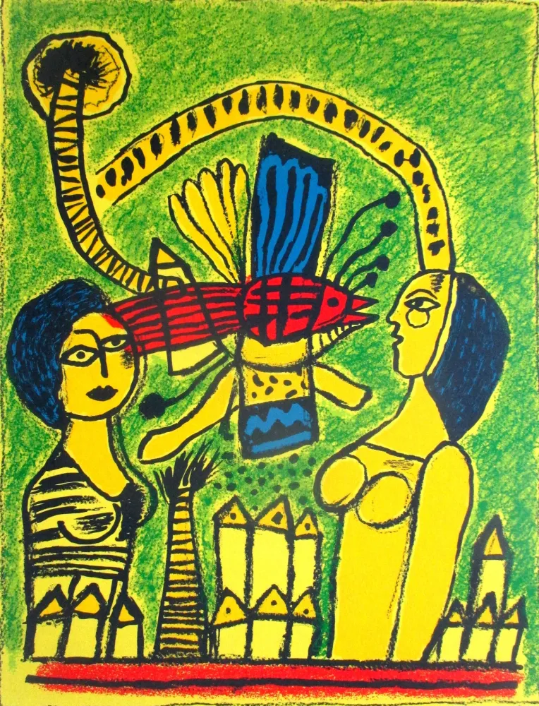 石版画 Corneille - Deux femmes dans la cité