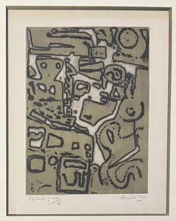 蚀刻版画 Corneille - Eau-forte en couleurs Signes dans la Pierre, 1953-1960 Atelier Stanley William HAYTER