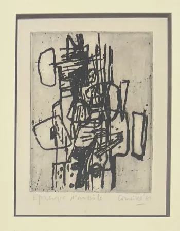 蚀刻版画 Corneille - Eau-forte encadrée Abstraction 1961 Epreuve d'artiste - Edition Arturo Schwartz (Milano)