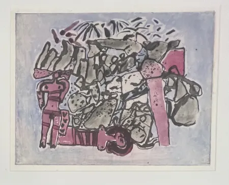 蚀刻飞尘法 Corneille - Eau-forte encadrée : Lieu rupestre E/A 