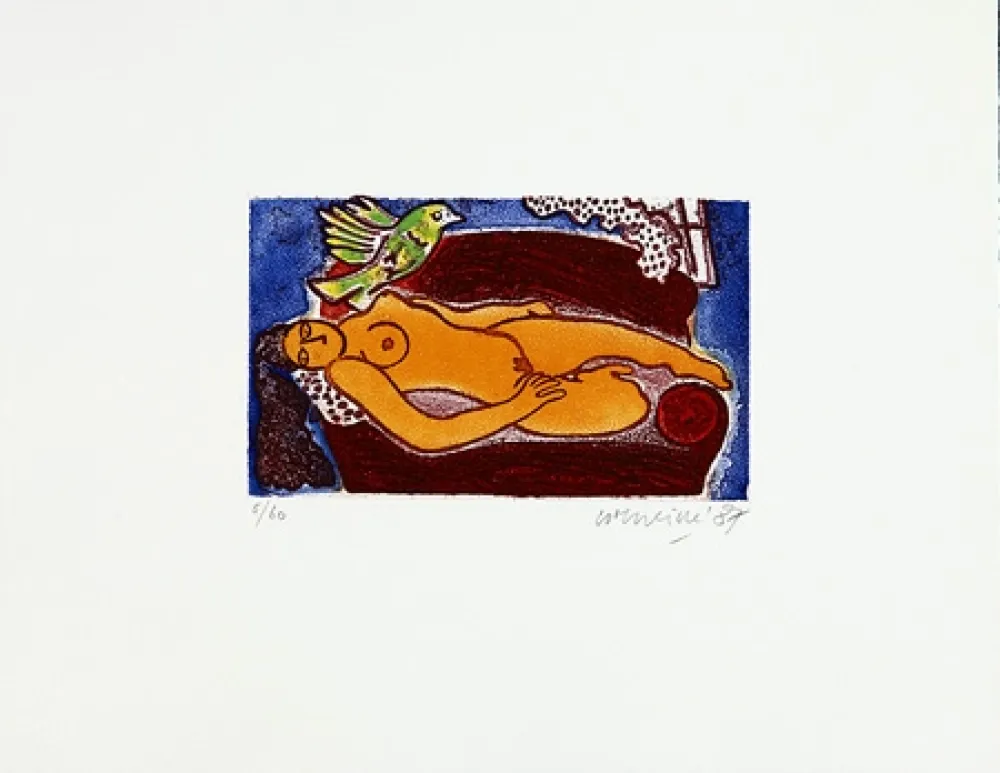 版画 Corneille - Femme au divan rouge