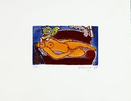 版画 Corneille - Femme au divan rouge