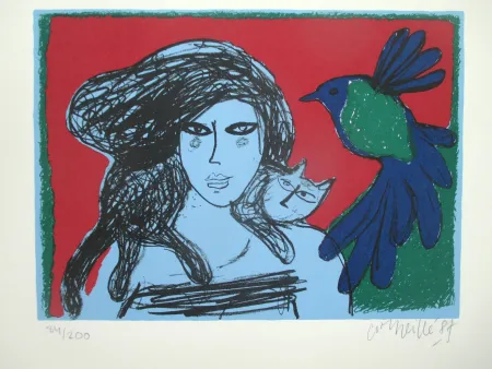 石版画 Corneille - Femme bleu