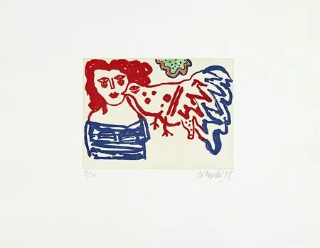 版画 Corneille - Femme et oiseau