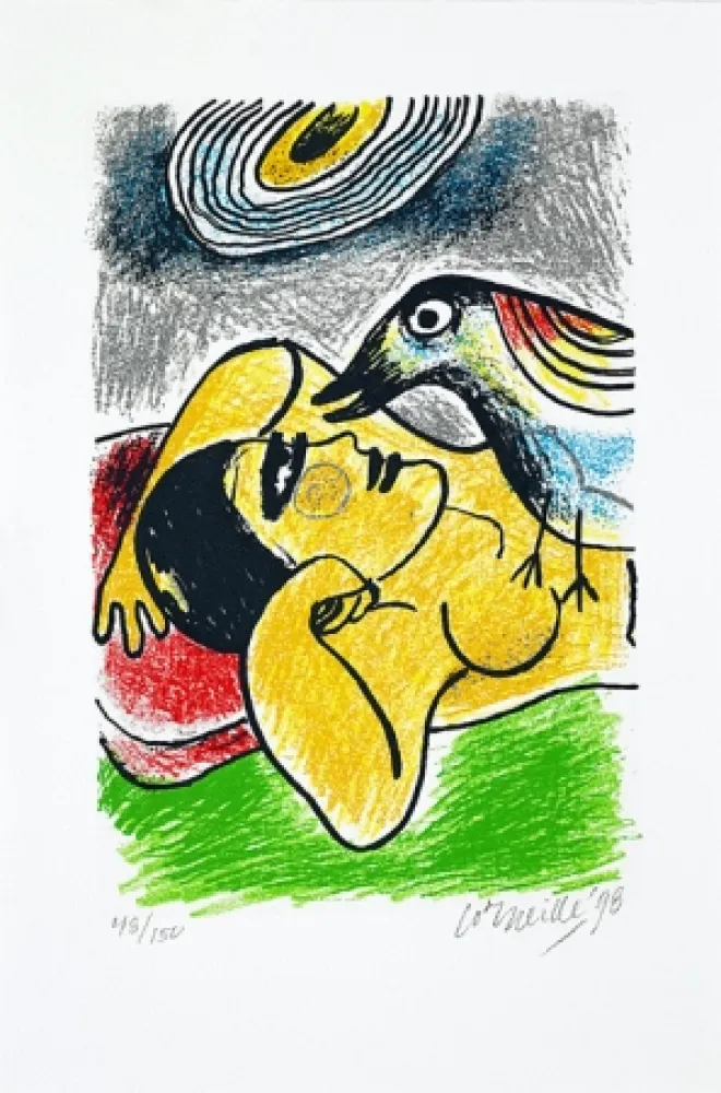 丝网印刷 Corneille - Femme et oiseaux II