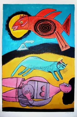 石版画 Corneille - Granbd oiseau du désert