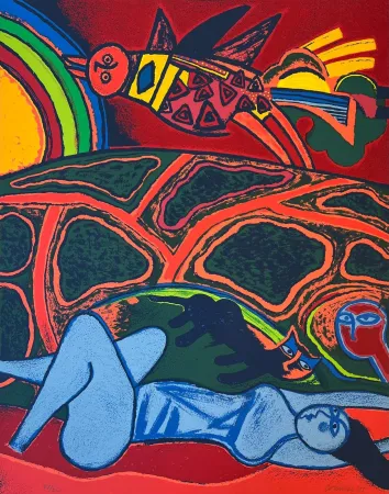 石版画 Corneille - Grande terre arc en ciel 