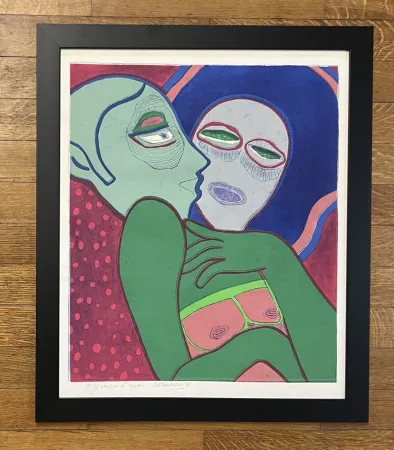 版画 Corneille - Gravure encadrée Les Amants, 1975 - Epreuve d'essai