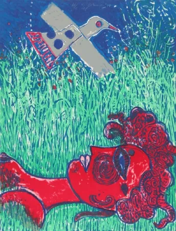 石版画 Corneille - La Femme au paupieres peints