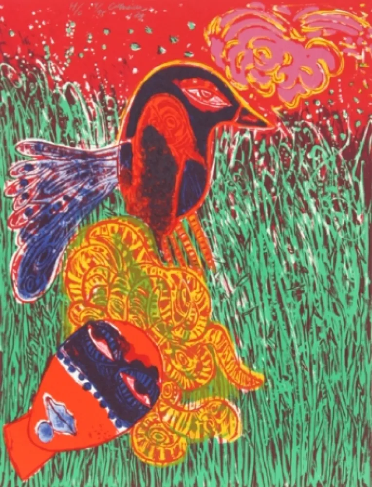 石版画 Corneille - La Femme masque comme pour une fete