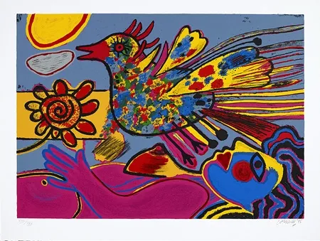 丝网印刷 Corneille - La fleur et l'oiseau