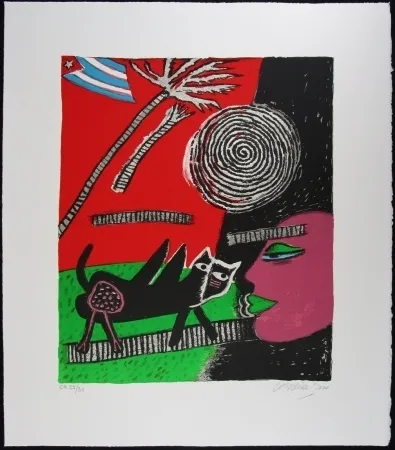 石版画 Corneille - Le chat noir