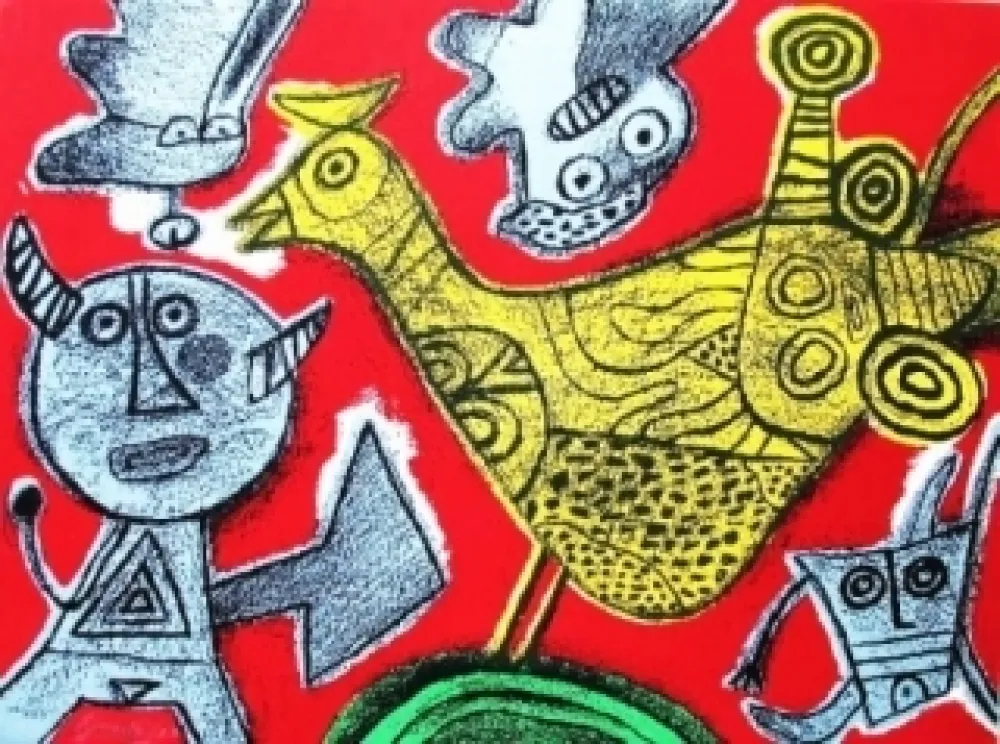 石版画 Corneille - Le diable et l'oiseau