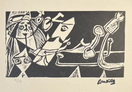 油毡版画 Corneille - Linogravure Cobra La Belle d'une journée 1949, Exemplaire d'artiste