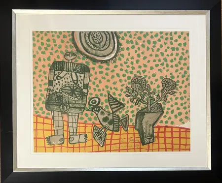 石版画 Corneille - Lithographie ancienne encadrée : Le théâtre Chinois, 1969