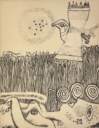 石版画 Corneille - Lithographie ancienne Herbes, 1973
