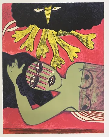 石版画 Corneille - Lithographie ancienne La belle et la belle 1974
