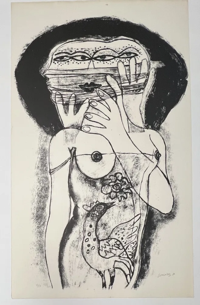 无技术 Corneille -  Lithographie ancienne La femme aux trois viages, 1980