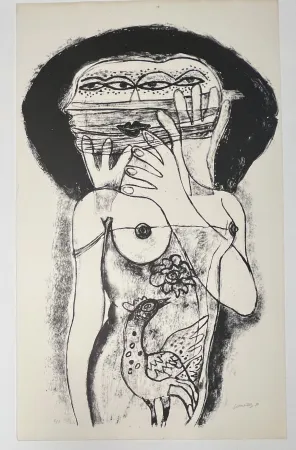 无技术 Corneille -  Lithographie ancienne La femme aux trois viages, 1980