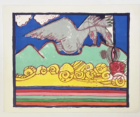 石版画 Corneille - Lithographie ancienne La vague, 1976
