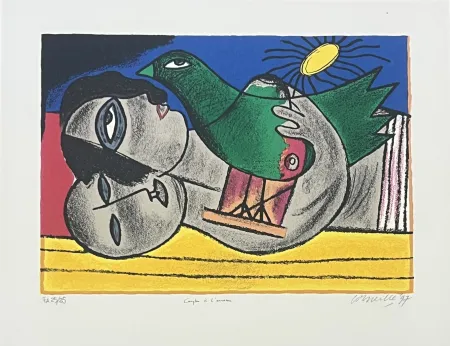 石版画 Corneille - Lithographie Couple à l'oiseau, E/A, 1997