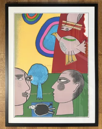 石版画 Corneille - Lithographie encadrée : Hommage à l'écrivain René Char, 2001