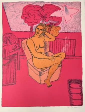 石版画 Corneille - Lithographie Femme à la Fenêtre 1988