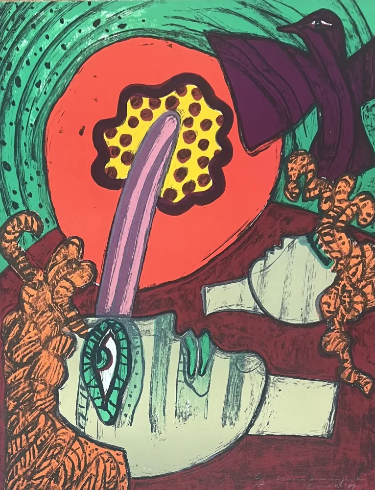 石版画 Corneille - Lithographie Femmes dans un jardin E/A 1977