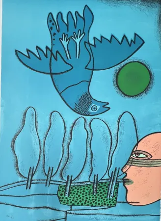 石版画 Corneille - Lithographie Hommage à l'écrivain voyageur René Char, 2001