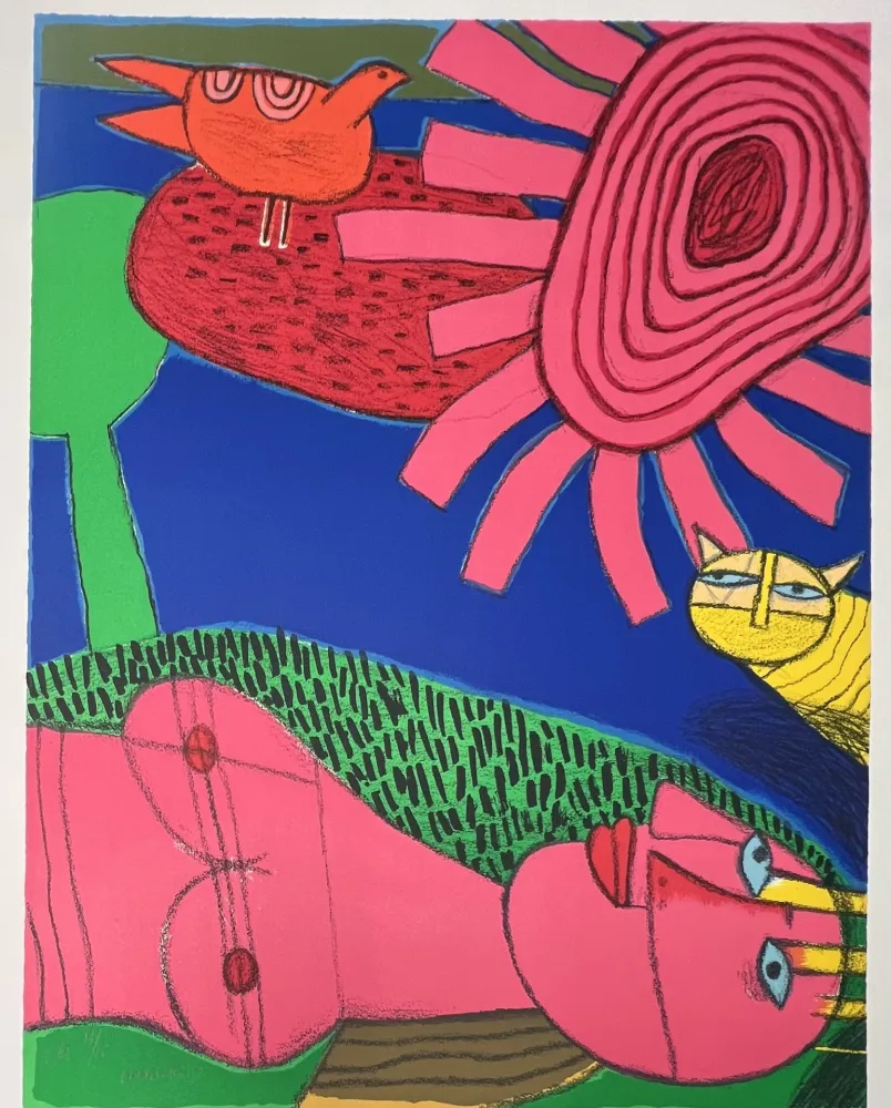 石版画 Corneille - Lithographie Le chat jaune 2002