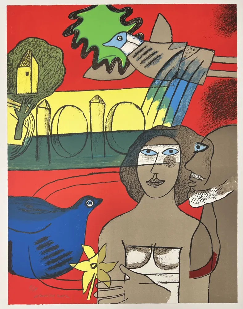 石版画 Corneille - Lithographie Les amoureux de l’isle Adam  2002