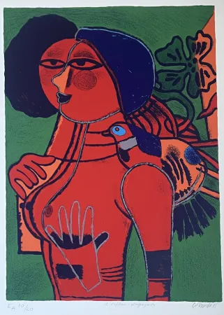 石版画 Corneille - Lithographie L'oiseau compagnon, 1985
