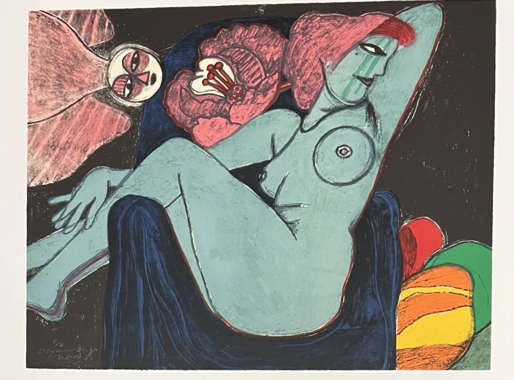 石版画 Corneille -  Lithographie L'oiseau rouge, 1980