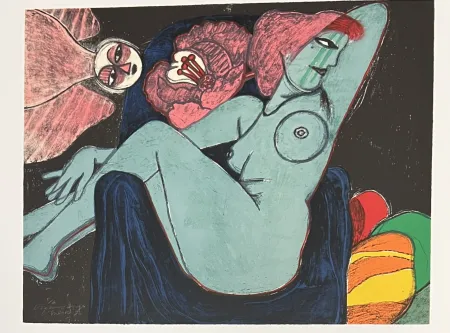 石版画 Corneille -  Lithographie L'oiseau rouge, 1980