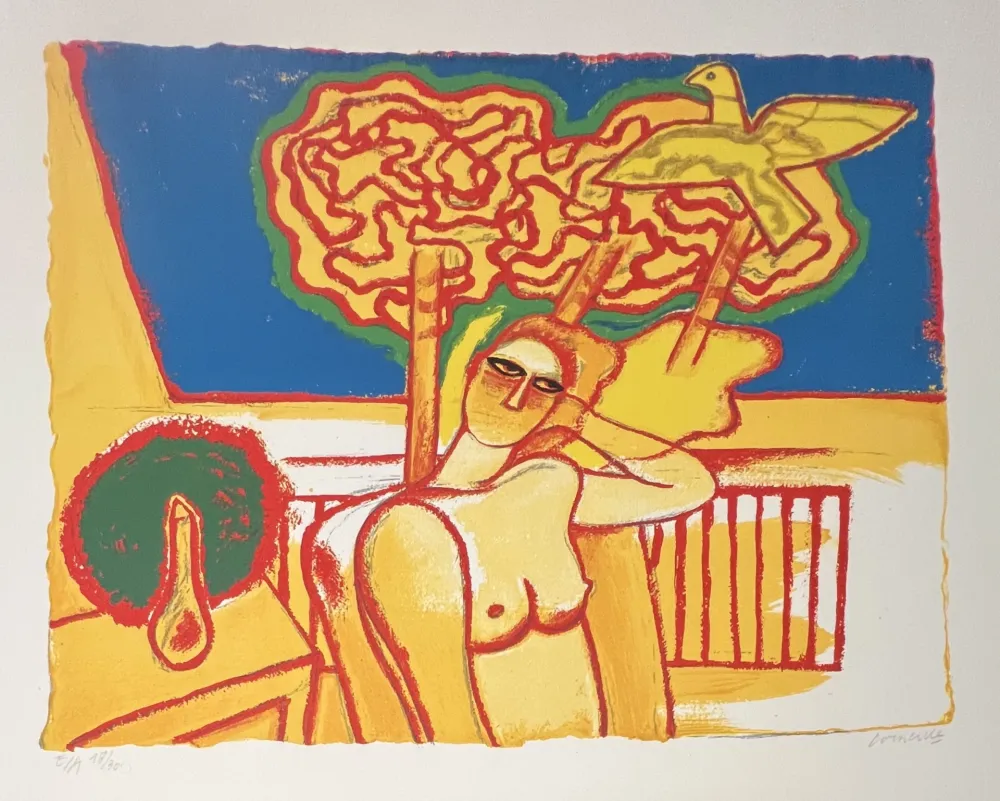 石版画 Corneille - Lithographie Nu à la fenêtre ou Intérieur Hollandais