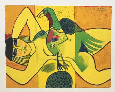 石版画 Corneille - Lithographie Nu jaune, 1982