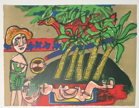 石版画 Corneille -  lithographie Scène Mexicaine 1970 Rare