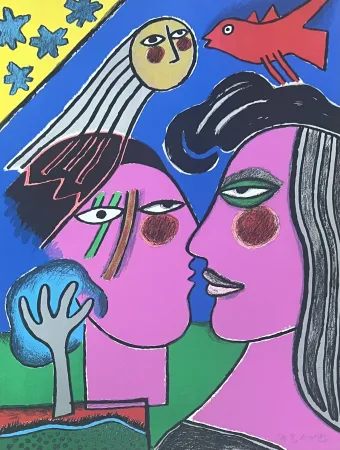 石版画 Corneille - Lithographie Sous le Ciel étoilé 2000, E/A 1/20