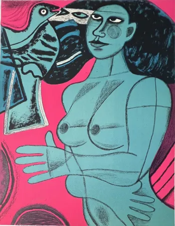 石版画 Corneille -  Lithographie Tendre est l'oiseau 1991