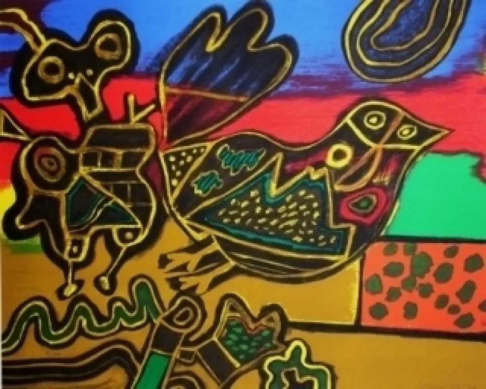 石版画 Corneille - L'oiseau né du Paysage II