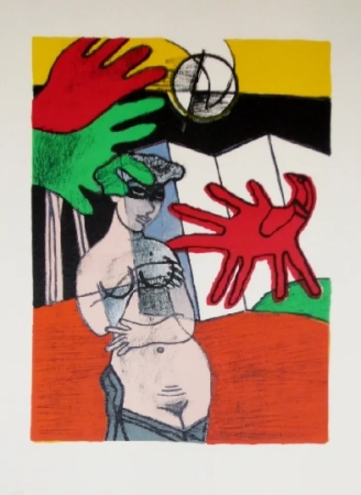 石版画 Corneille - Mémoire du japon- une femme au paravent