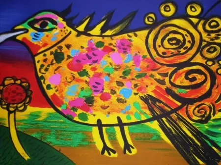 石版画 Corneille - Oiseau