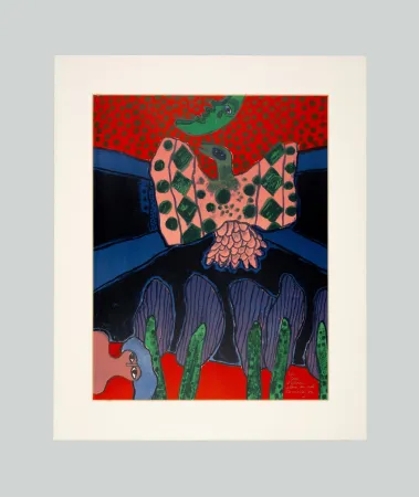 石版画 Corneille - Oiseau fleur du ciel