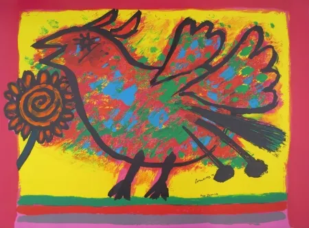 石版画 Corneille - Oiseau multicolore