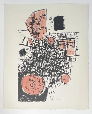 石版画 Corneille - Paysage Minéralogique, 1960 - Pièce Unique Lithographie aquarellée à la main