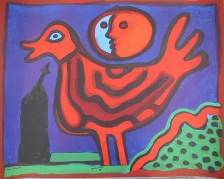 石版画 Corneille - Petit oiseau rouge