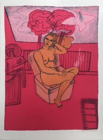 石版画 Corneille - Sans titre (Nu orange sur fond rose) 