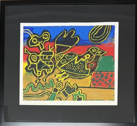 丝网印刷 Corneille - Sérigraphie L'oiseau Cobra né des paysages, 1992