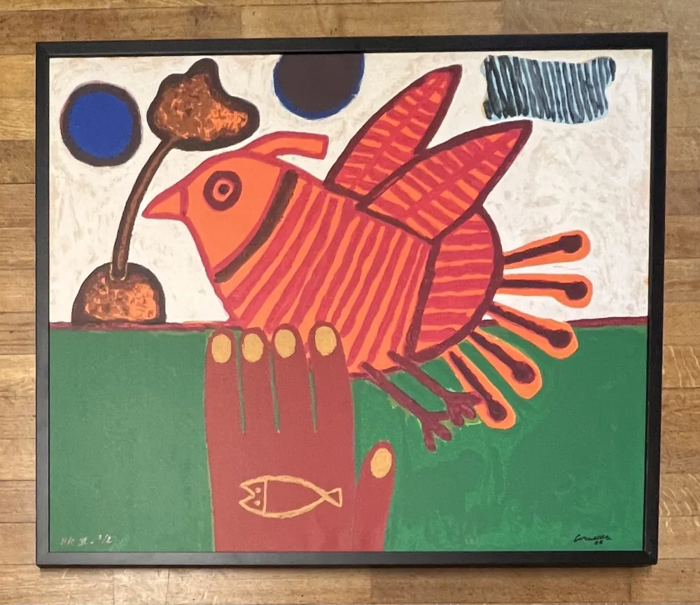 丝网印刷 Corneille - Sérigraphie sur toile signée Oiseau Libre Cobra - Encadrée